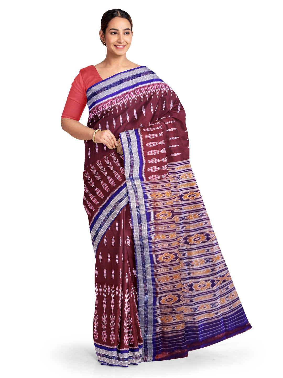 Maroon wide border Odisha Khandua Pata Silk Saree