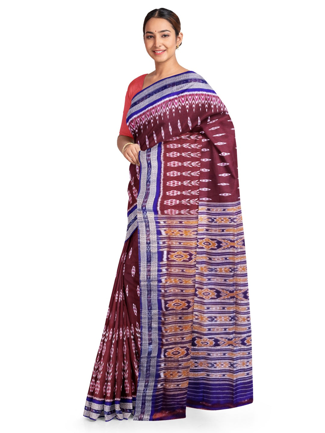 Maroon wide border Odisha Khandua Pata Silk Saree