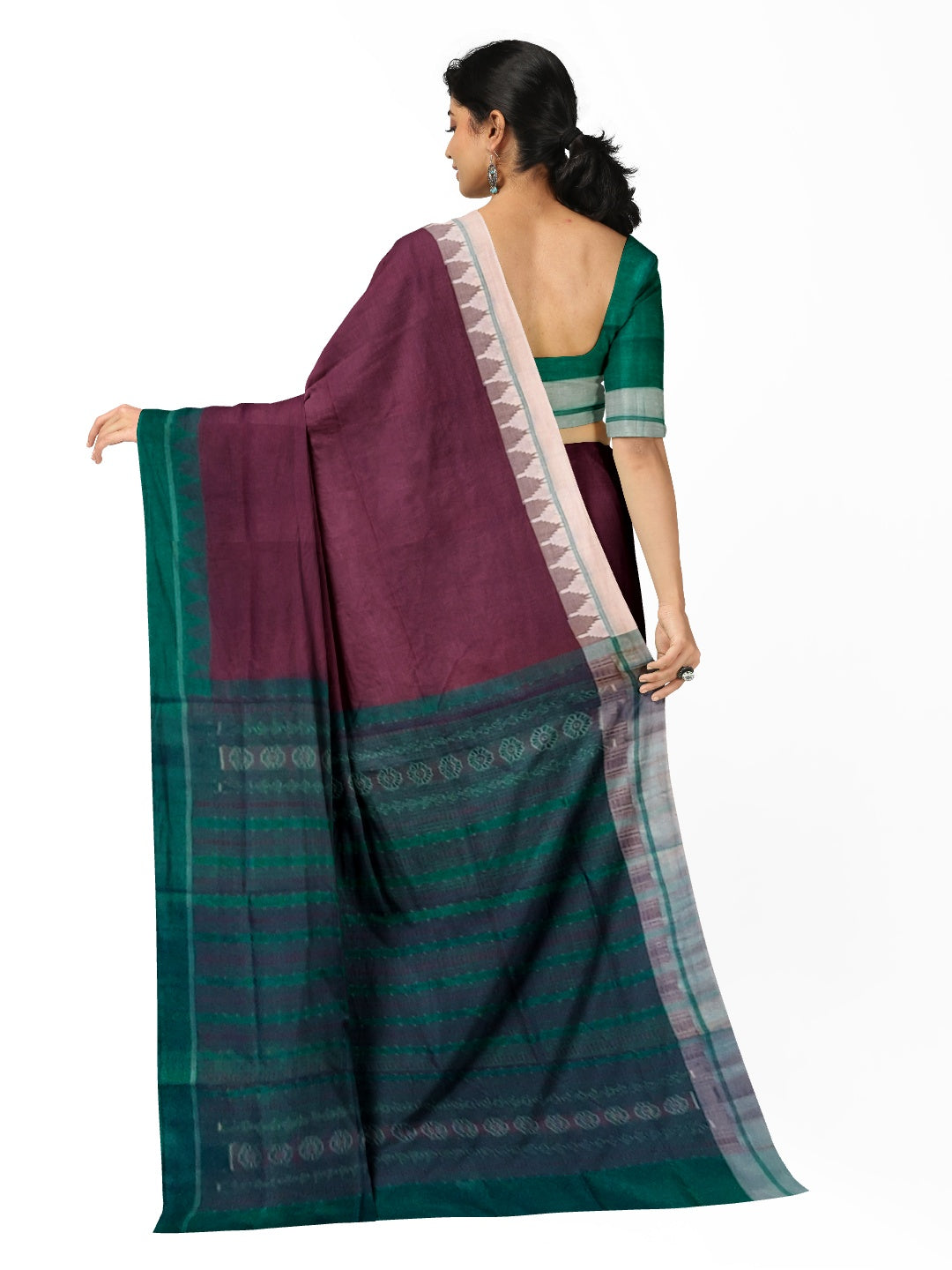 Chocolate brown Phodo Kumbha Gangajamuna Border Tussar Silk Saree with running blouse piece