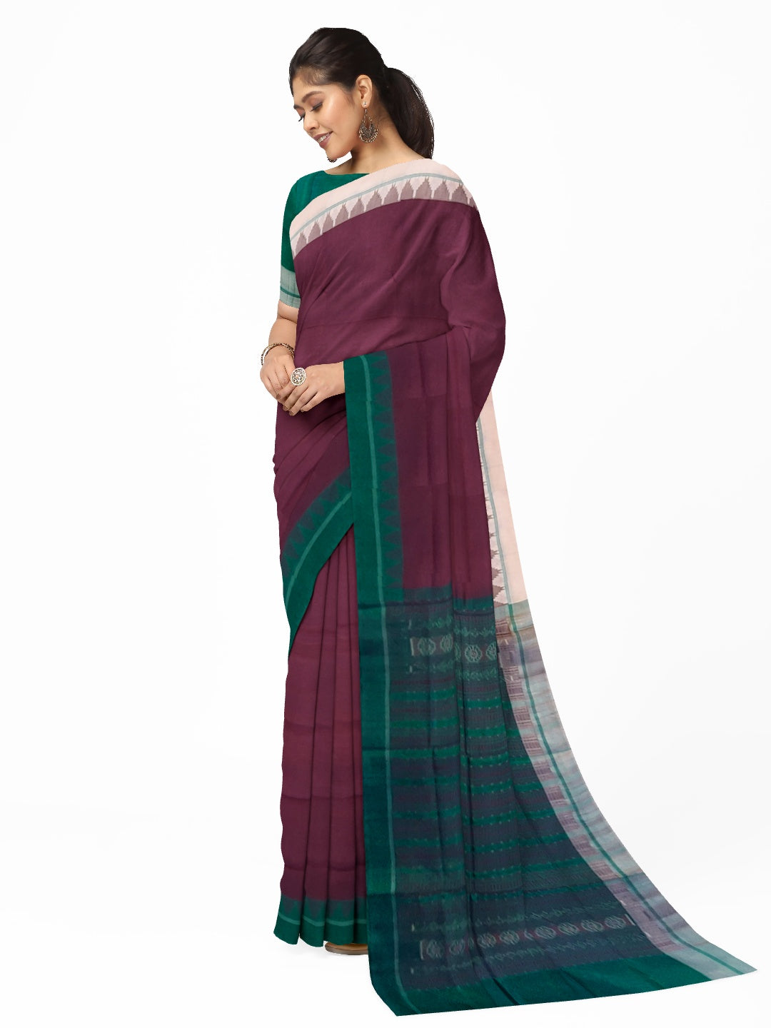 Chocolate brown Phodo Kumbha Gangajamuna Border Tussar Silk Saree with running blouse piece