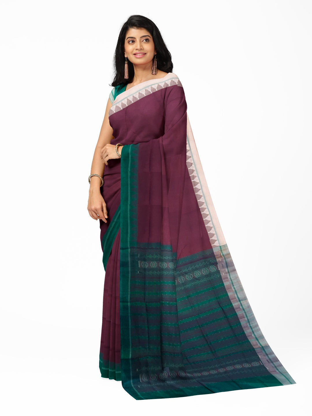 Chocolate brown Phodo Kumbha Gangajamuna Border Tussar Silk Saree with running blouse piece