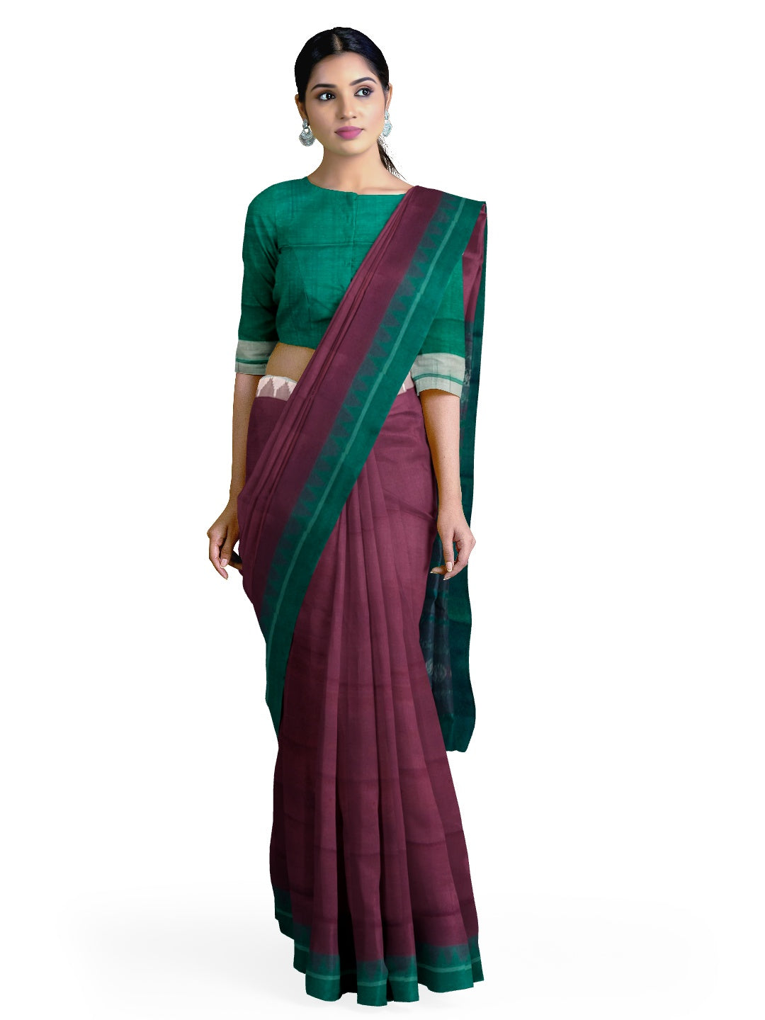 Chocolate brown Phodo Kumbha Gangajamuna Border Tussar Silk Saree with running blouse piece