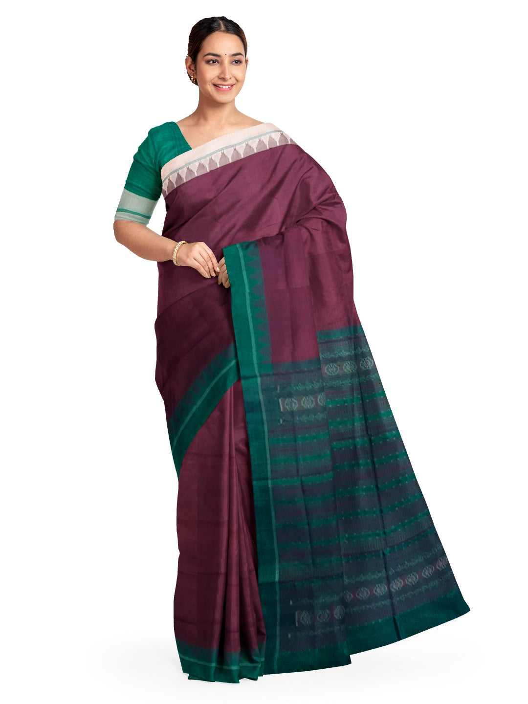 Chocolate brown Phodo Kumbha Gangajamuna Border Tussar Silk Saree with running blouse piece