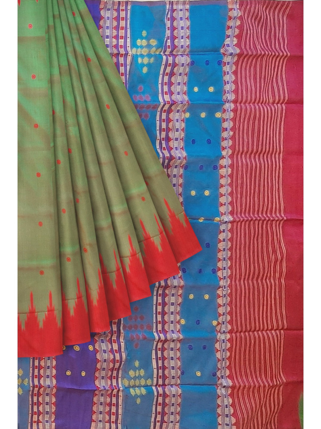 Green Pink Phoda Kumbha Berhampuri Patta Silk Saree with running blouse piece