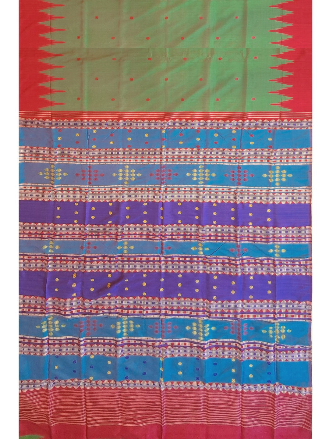 Green Pink Phoda Kumbha Berhampuri Patta Silk Saree with running blouse piece