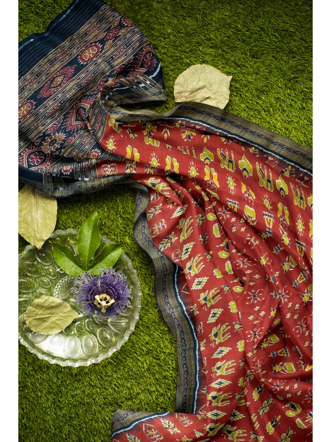 Maroon Odisha Khandua Pata Silk Saree paired with cotton ikat blouse piece