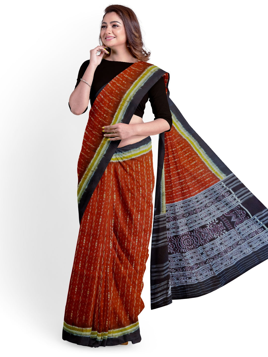Maroon Odisha Khandua Pata Silk Saree with running blouse piece