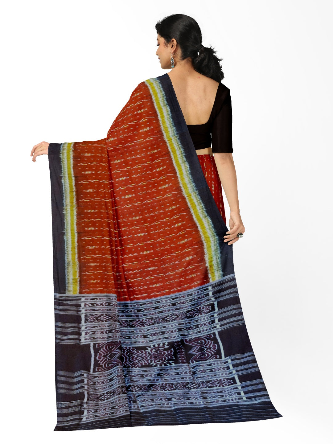 Maroon Odisha Khandua Pata Silk Saree with running blouse piece