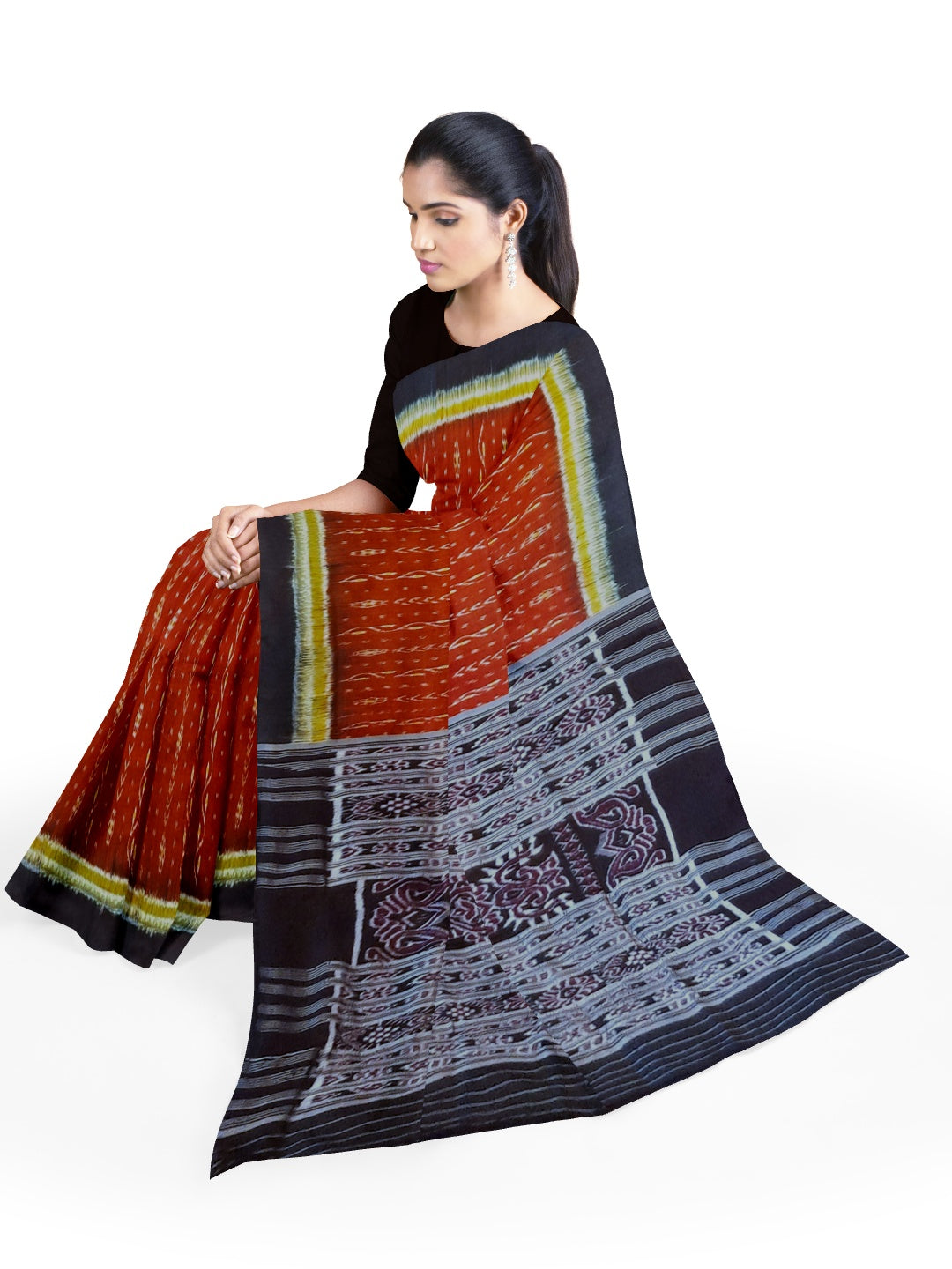 Maroon Odisha Khandua Pata Silk Saree with running blouse piece