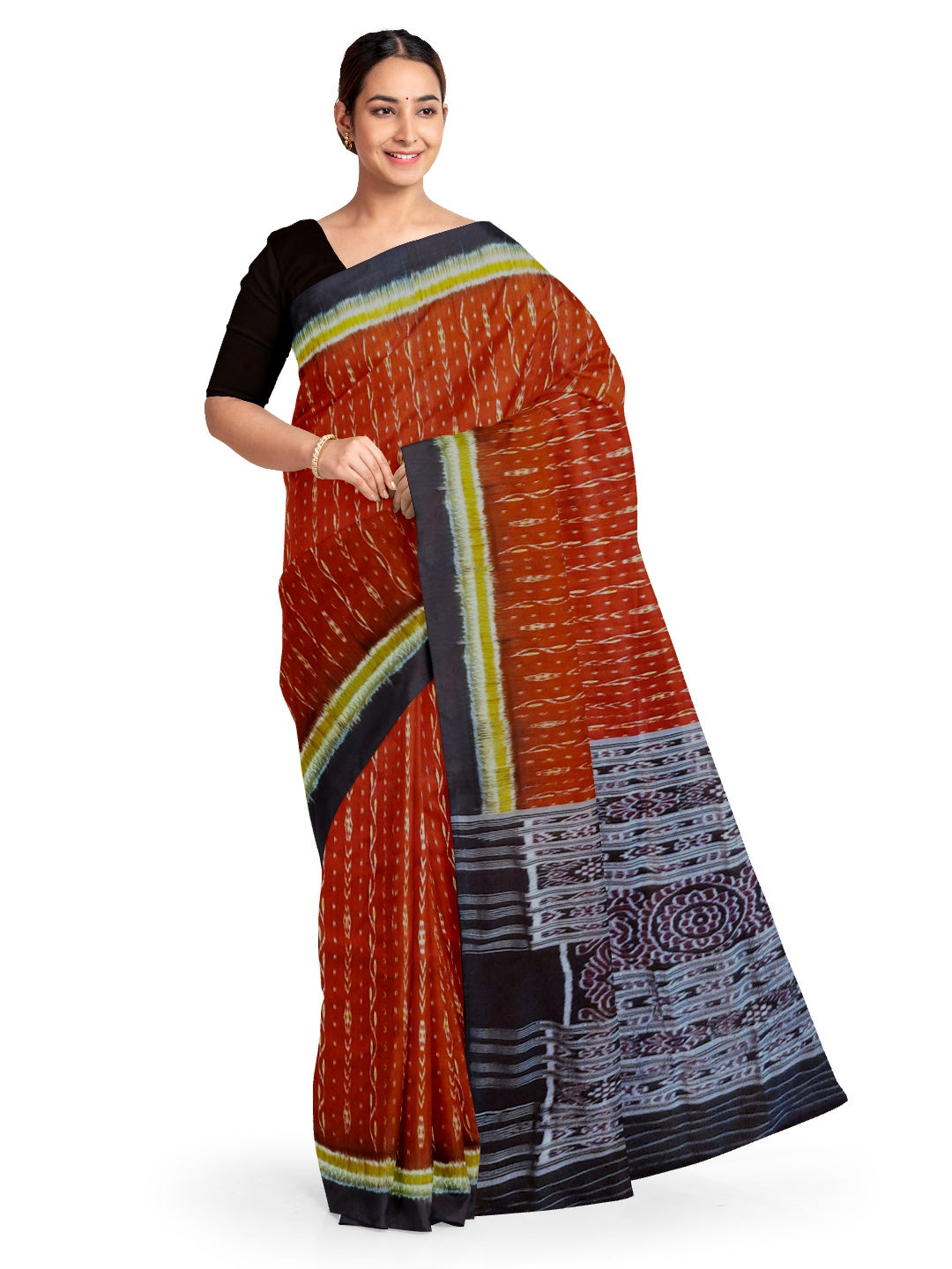 Maroon Odisha Khandua Pata Silk Saree with running blouse piece