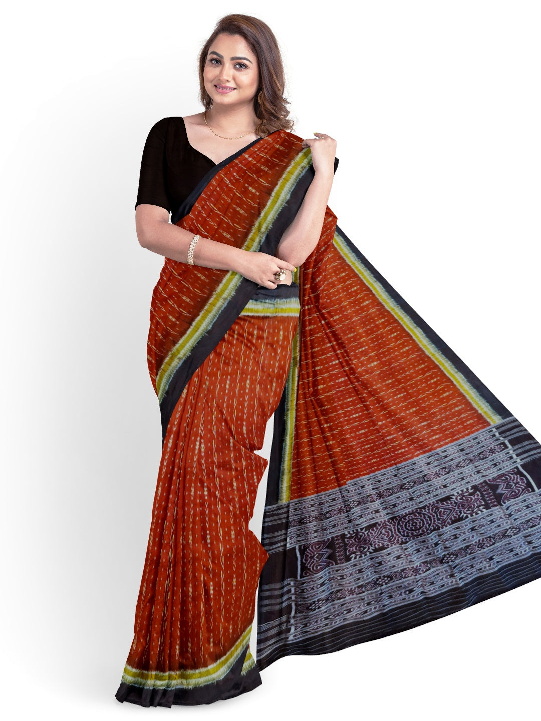 Maroon Odisha Khandua Pata Silk Saree with running blouse piece