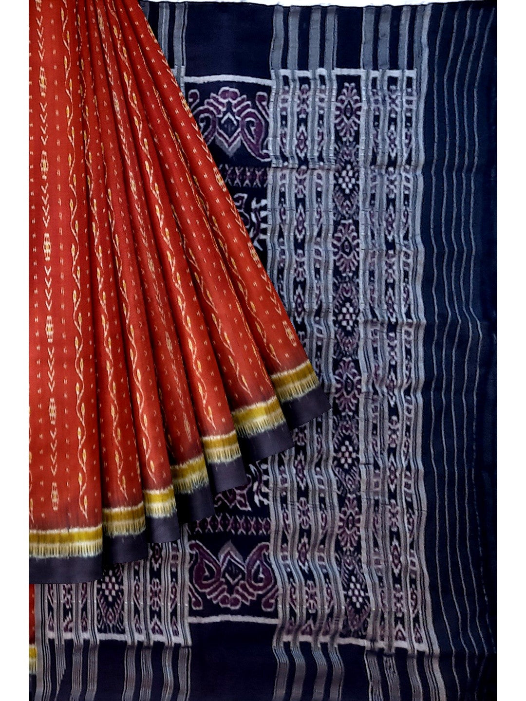 Maroon Odisha Khandua Pata Silk Saree with running blouse piece