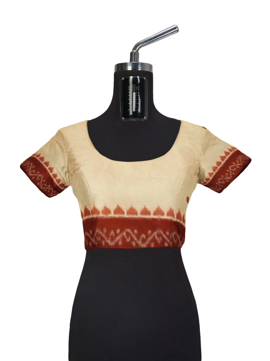 Offwhite with Maroon Sambalpuri Silk Saree with running plain blouse piece