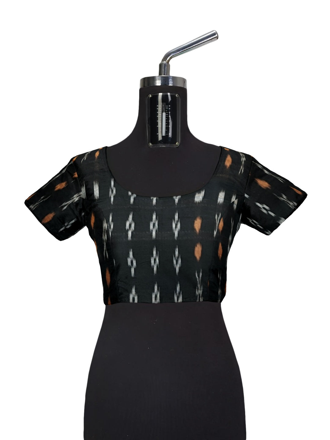 Beige with Black Tussar Silk Odisha Ikat Saree paired with cotton ikat blouse piece