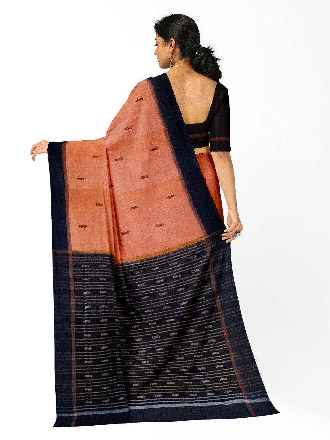 Peach colour Sambalpuri Cotton Saree with running blouse piece