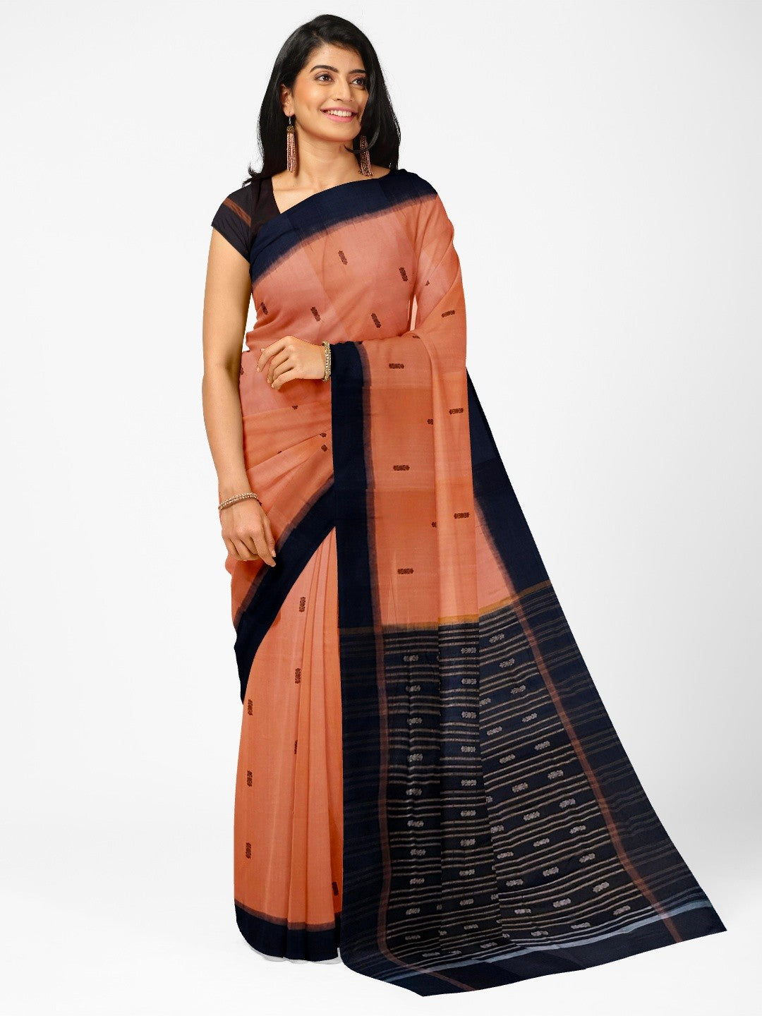 Peach colour Sambalpuri Cotton Saree with running blouse piece
