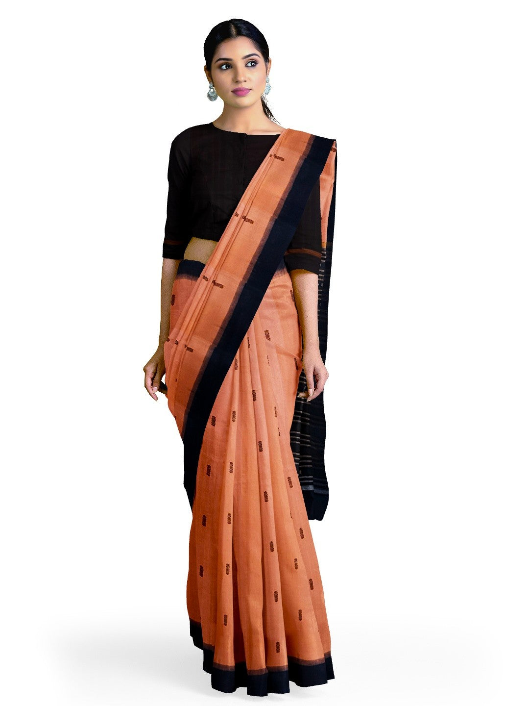 Peach colour Sambalpuri Cotton Saree with running blouse piece