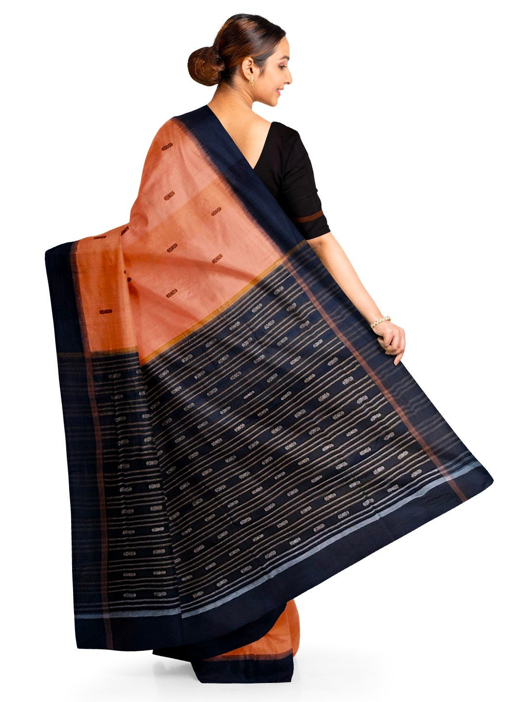 Peach colour Sambalpuri Cotton Saree with running blouse piece