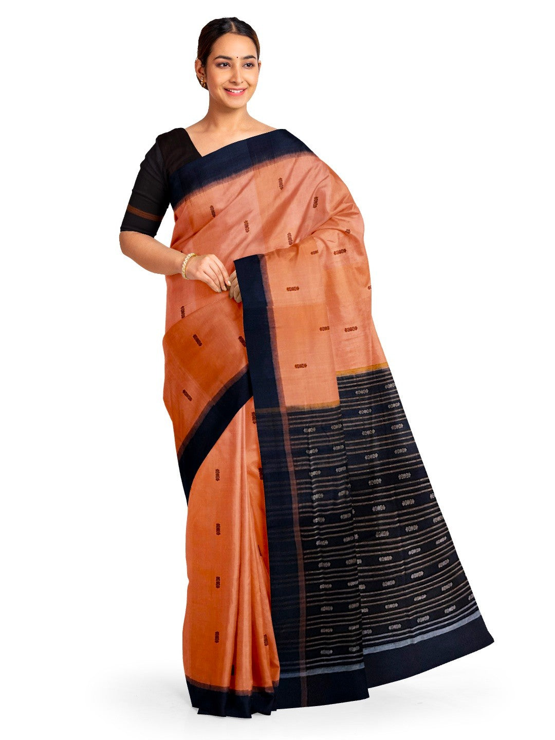 Peach colour Sambalpuri Cotton Saree with running blouse piece