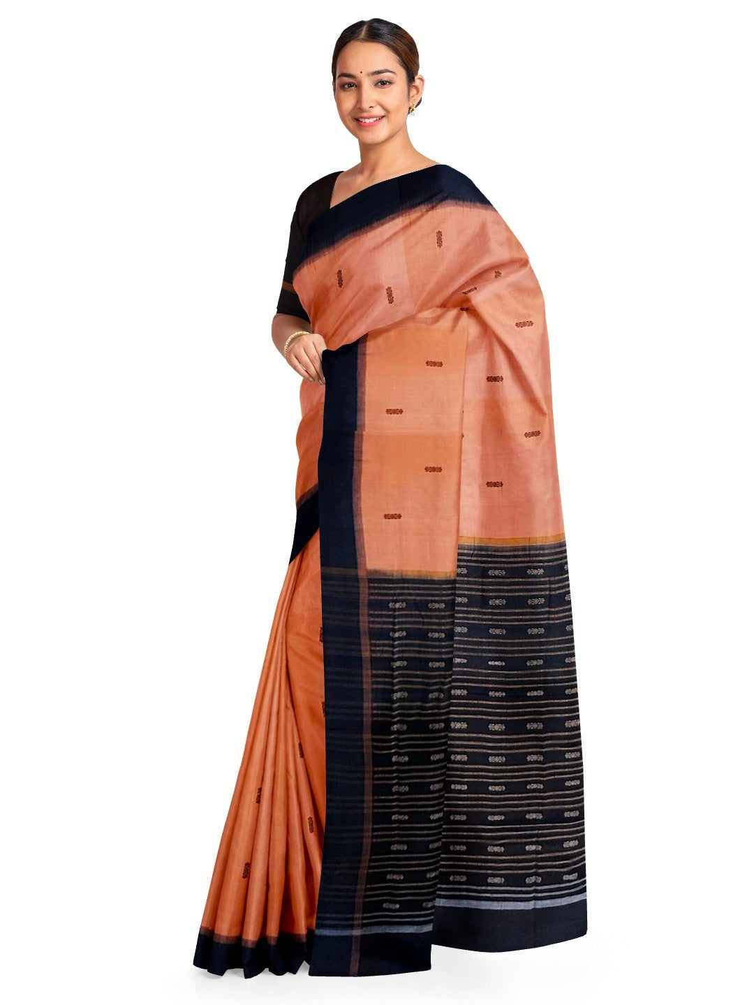 Peach colour Sambalpuri Cotton Saree with running blouse piece