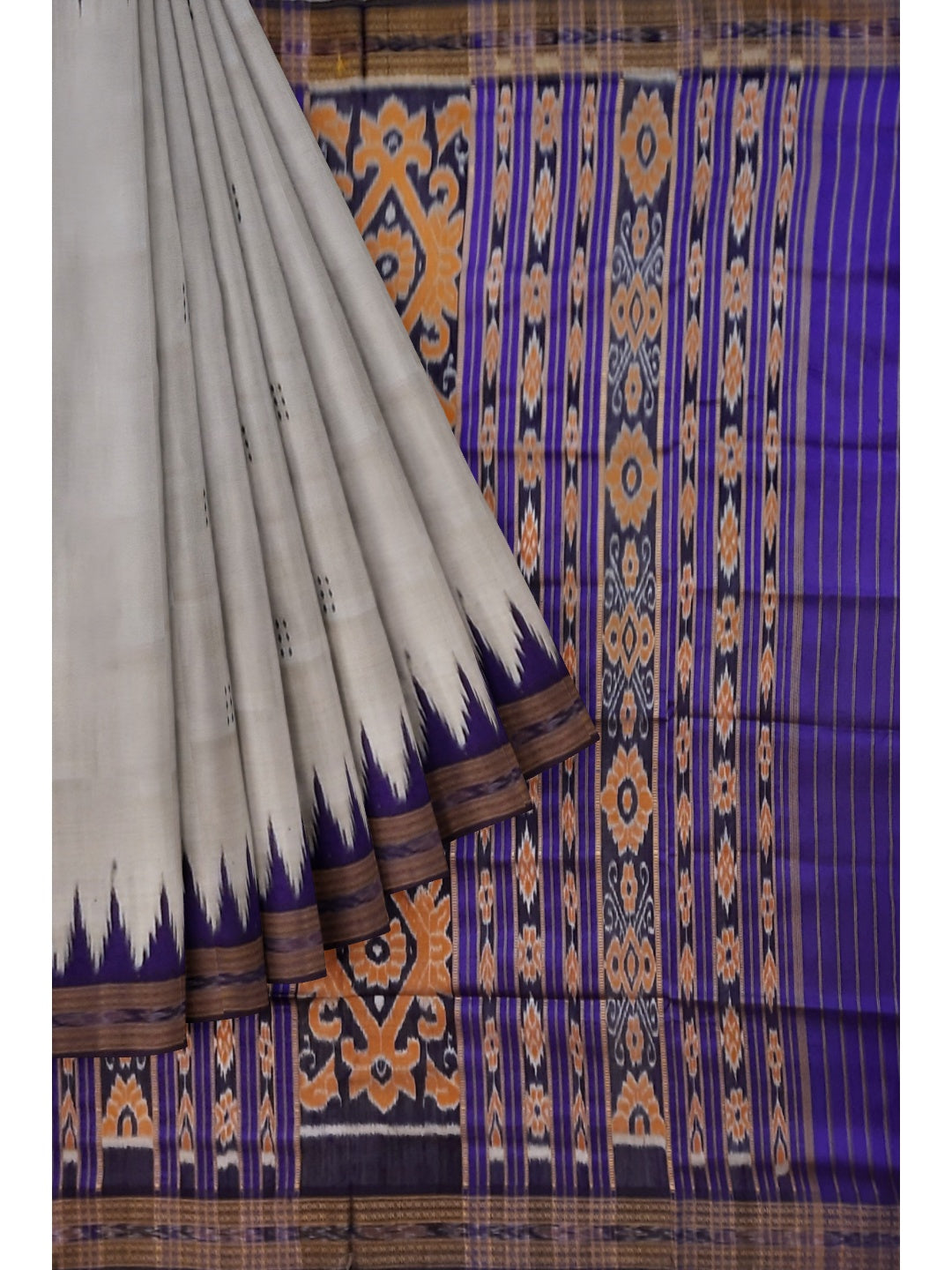Grey Odisha Khandua Pata Silk Saree with Silk blouse piece