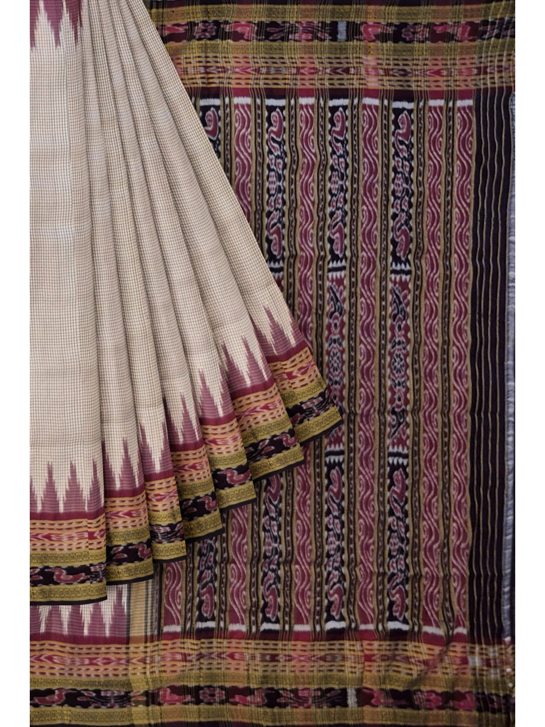 Pinkish Beige Sachipar Khandua Pata Silk Saree with cotton ikat blouse piece