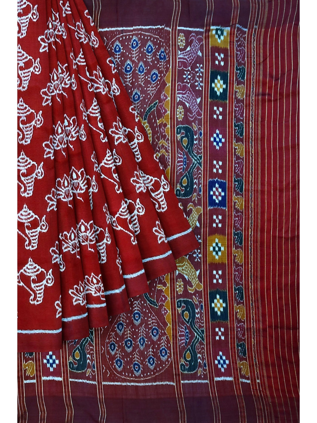 Maroon Odisha Khandua Pata Silk Saree with Silk Blouse piece