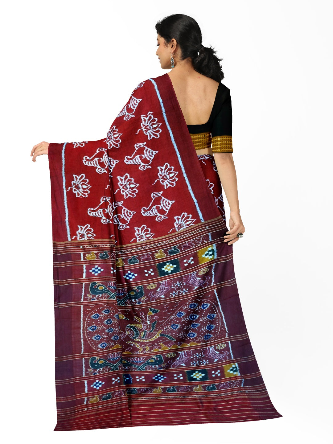 Maroon Odisha Khandua Pata Silk Saree with Silk Blouse piece