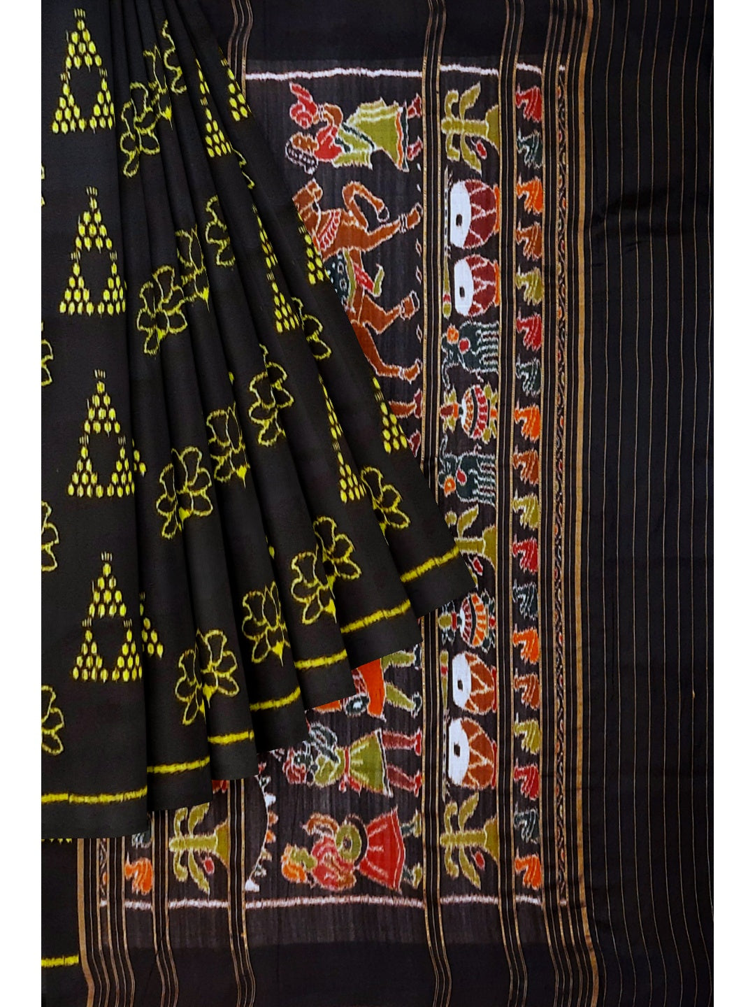 Black Odisha Khandua Pata Silk Saree with Silk Blouse piece