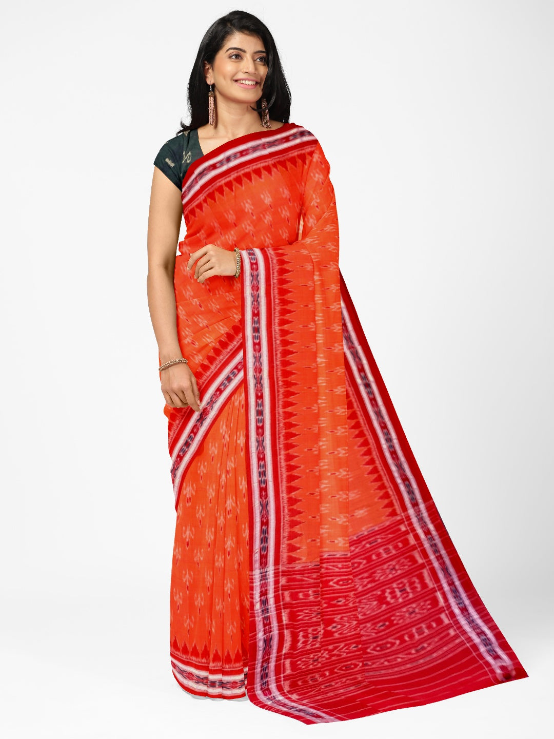 Rust with Red Cotton Odisha Ikat saree  with mix match cotton ikat blouse