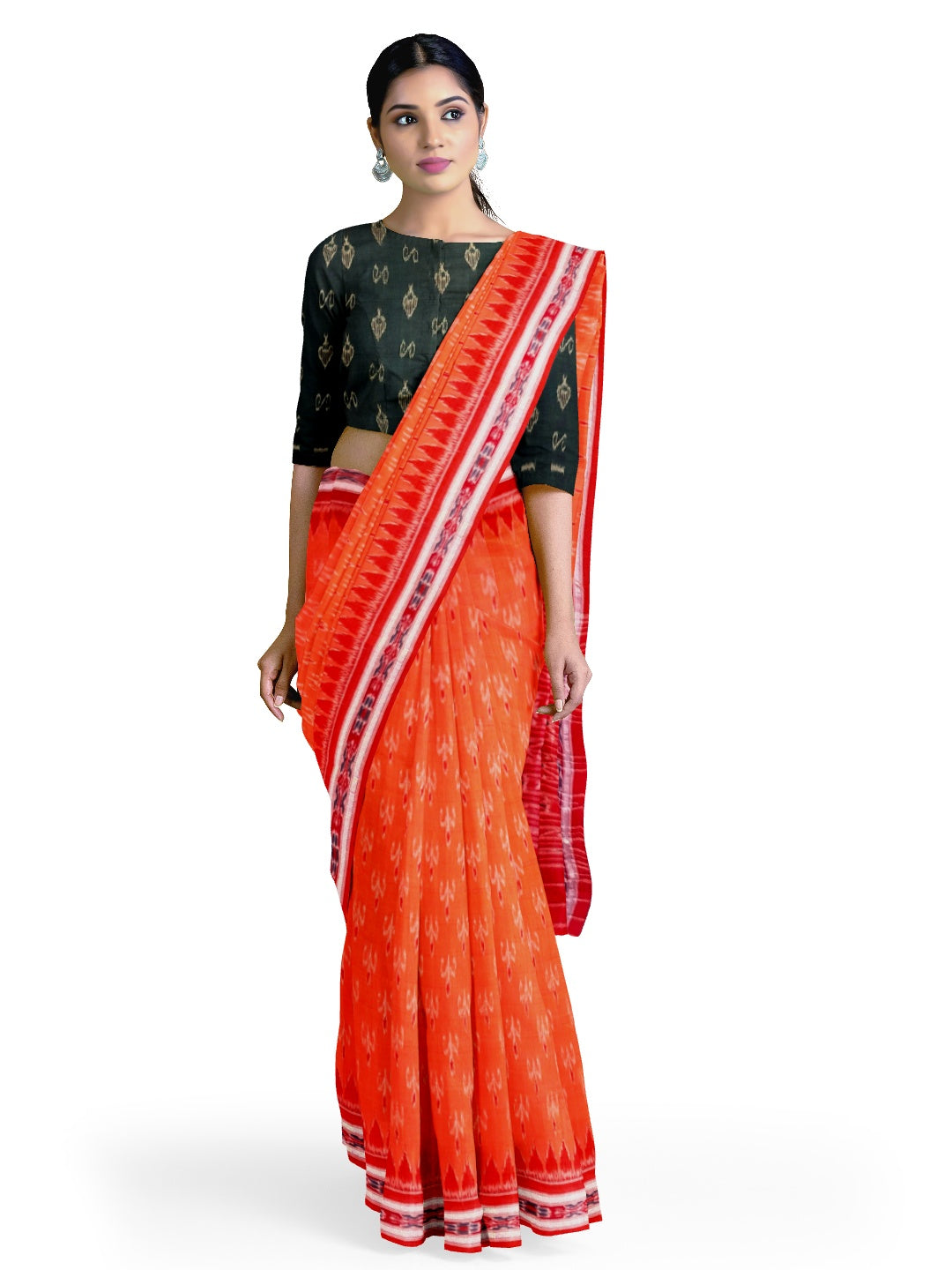 Rust with Red Cotton Odisha Ikat saree  with mix match cotton ikat blouse