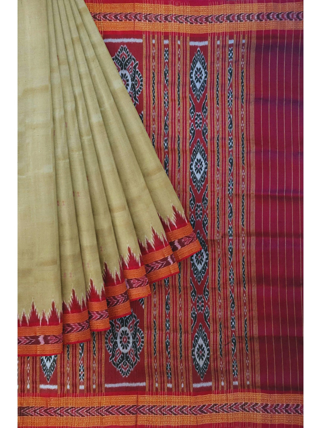 GreenishGrey with Pink Odisha Khandua Patta Silk Saree with running blouse piece