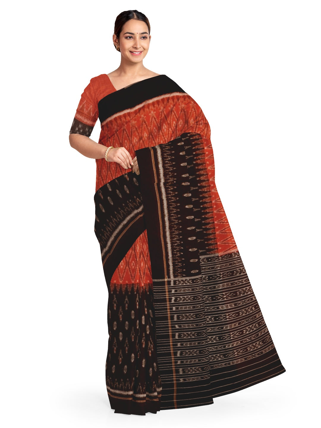 Black and Red half half Odisha Ikat saree  with mix match cotton ikat blouse