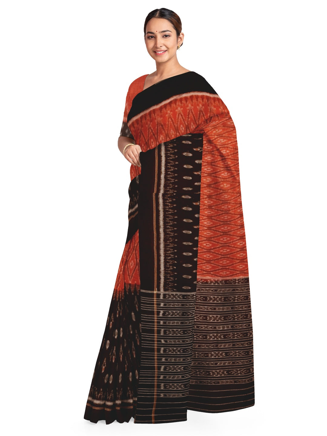 Black and Red half half Odisha Ikat saree  with mix match cotton ikat blouse