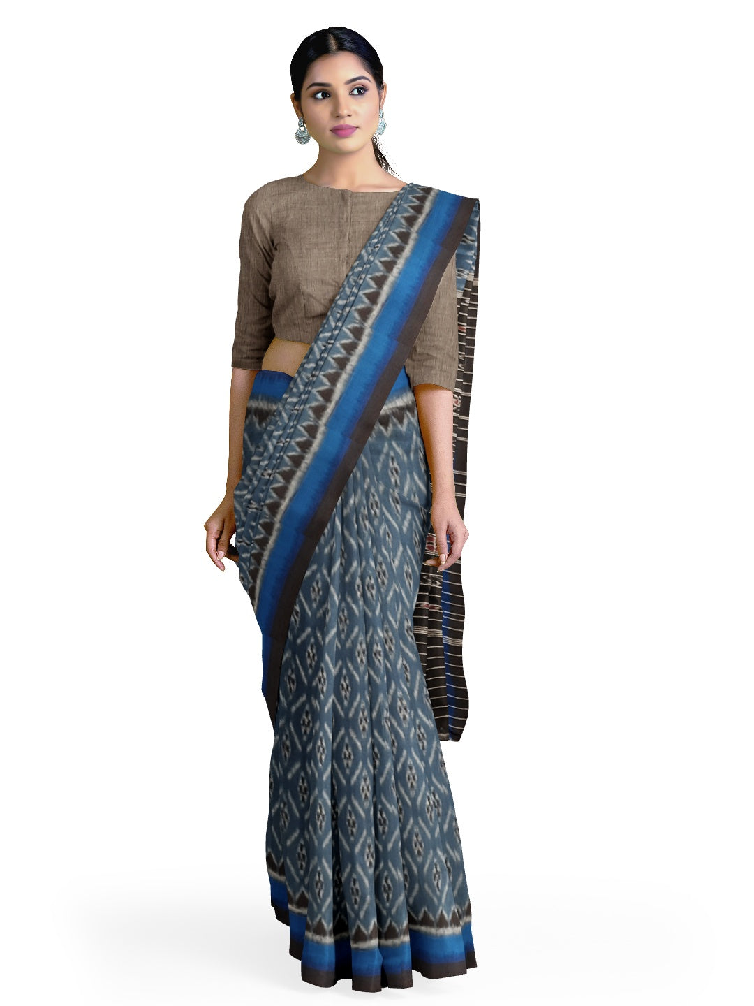 Blue  Odisha Ikat saree  with mix match cotton ikat blouse