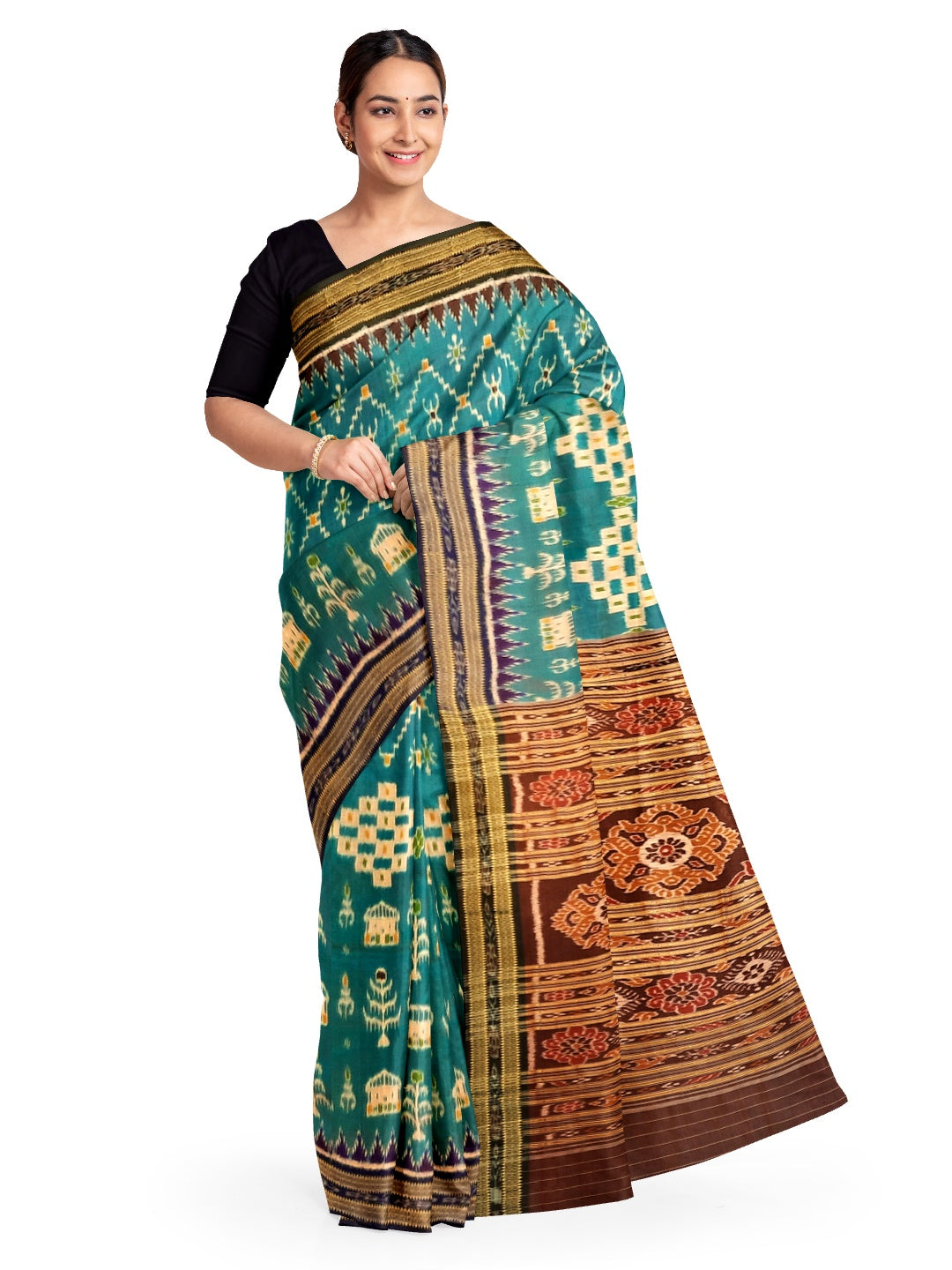 Blue and Black Odisha Khandua Pata Silk Saree in double shade colour