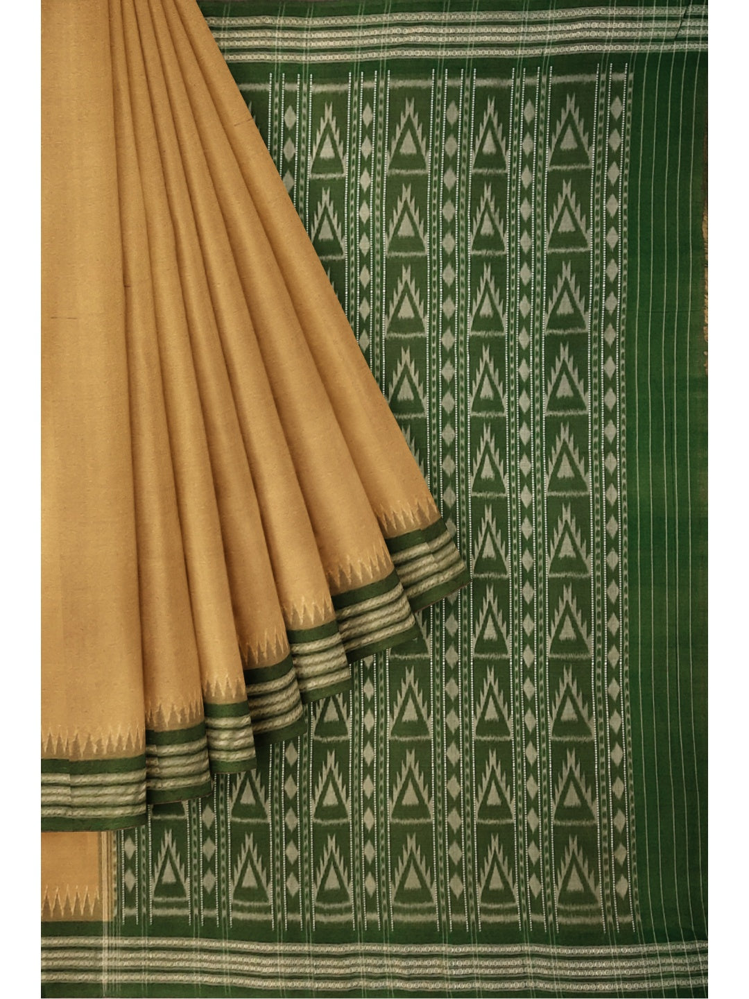 Olive-green Cotton Odisha Ikat saree  with mix match cotton ikat blouse