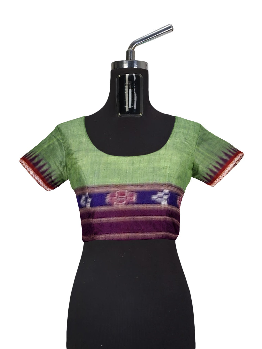 Green Odisha Ikat saree with cotton ikat blouse piece