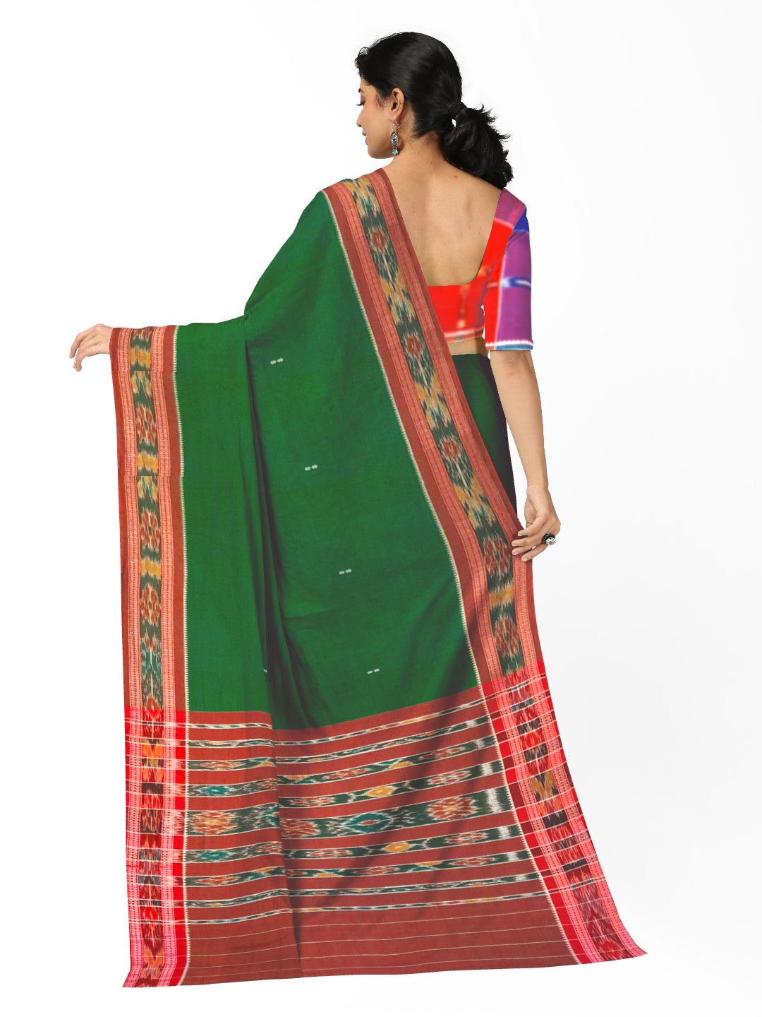 Green Odisha Ikat saree  with mix match cotton ikat blouse