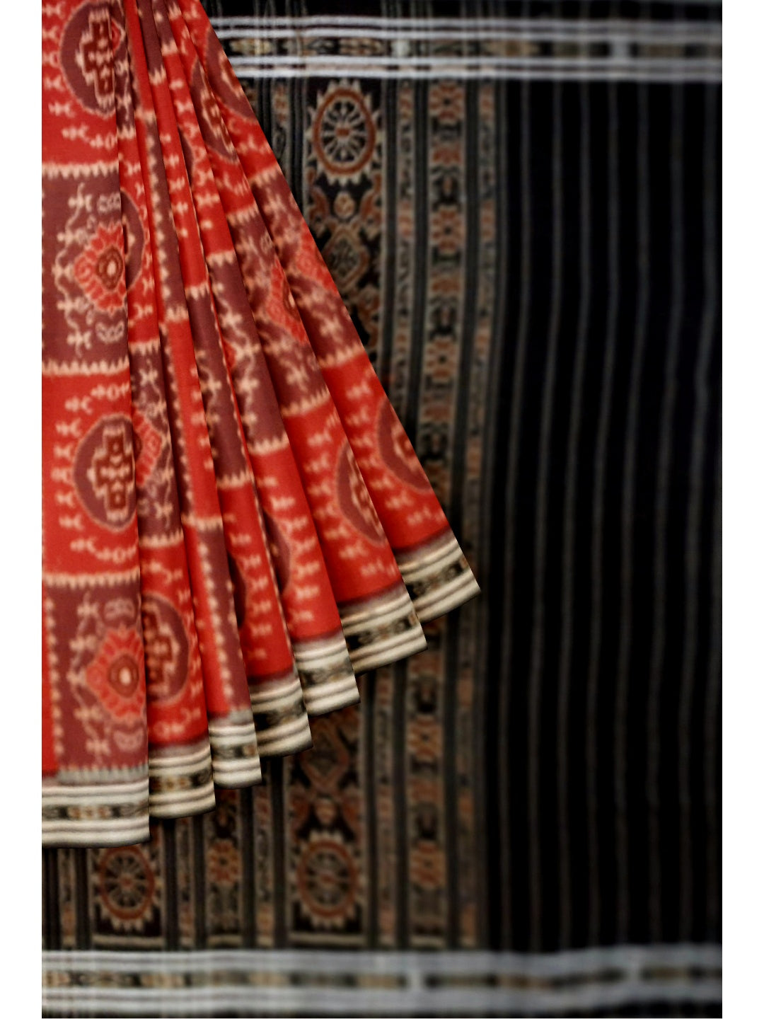 Maroon Odisha Ikat saree  with cotton ikat blouse piece