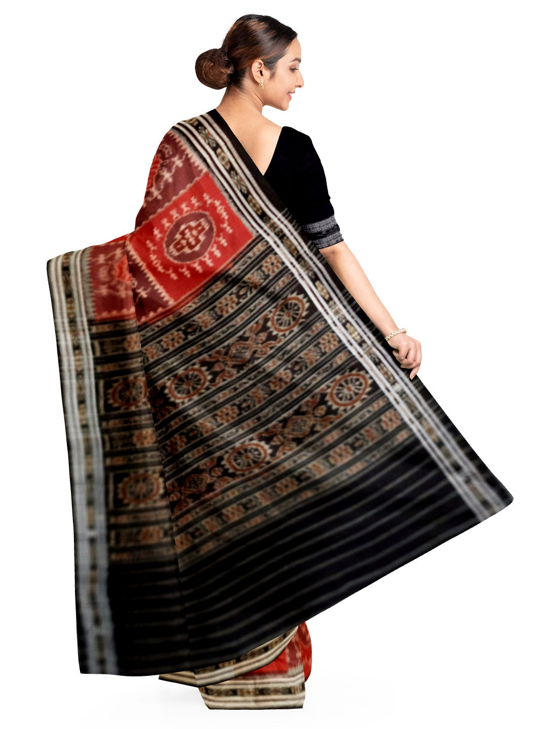 Maroon Odisha Ikat saree  with cotton ikat blouse piece