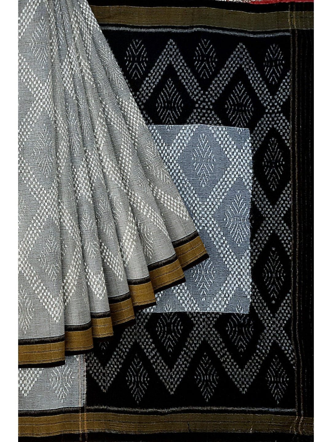 Grey and Black Sambalpuri Cotton Saree with Cotton pasapalli blouse