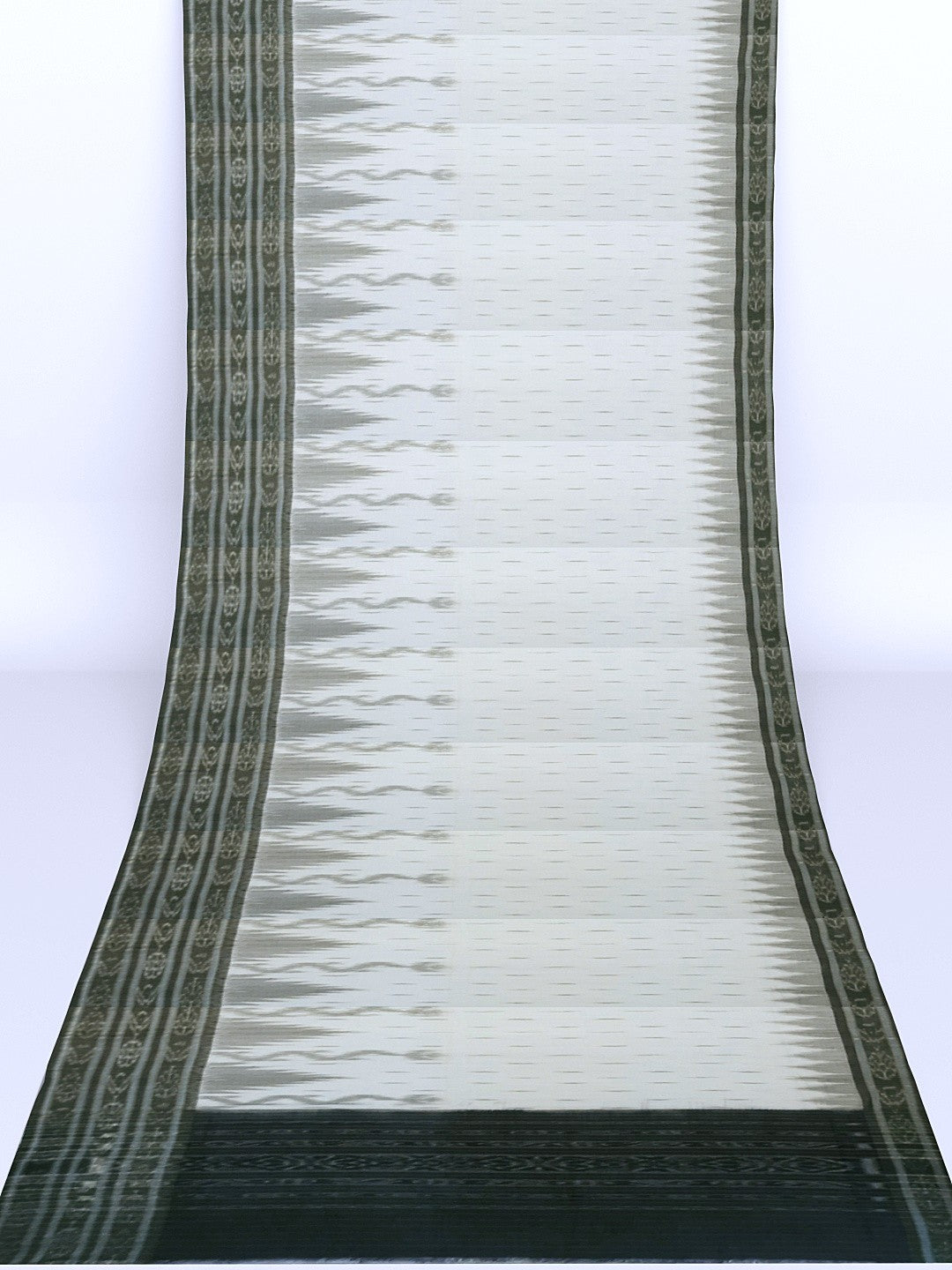 White wide border Cotton Odisha Ikat saree with mix match cotton ikat blouse