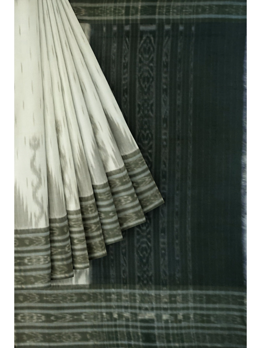 White wide border Cotton Odisha Ikat saree with mix match cotton ikat blouse