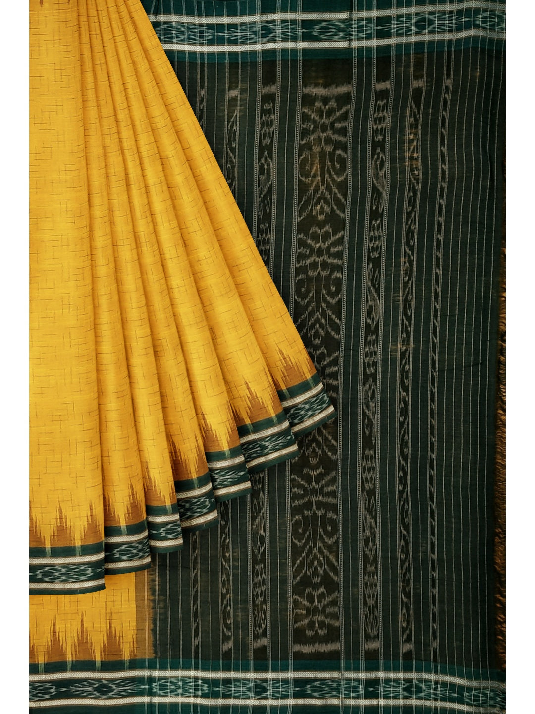 Yellow Odisha Ikat saree  with mix match cotton ikat blouse
