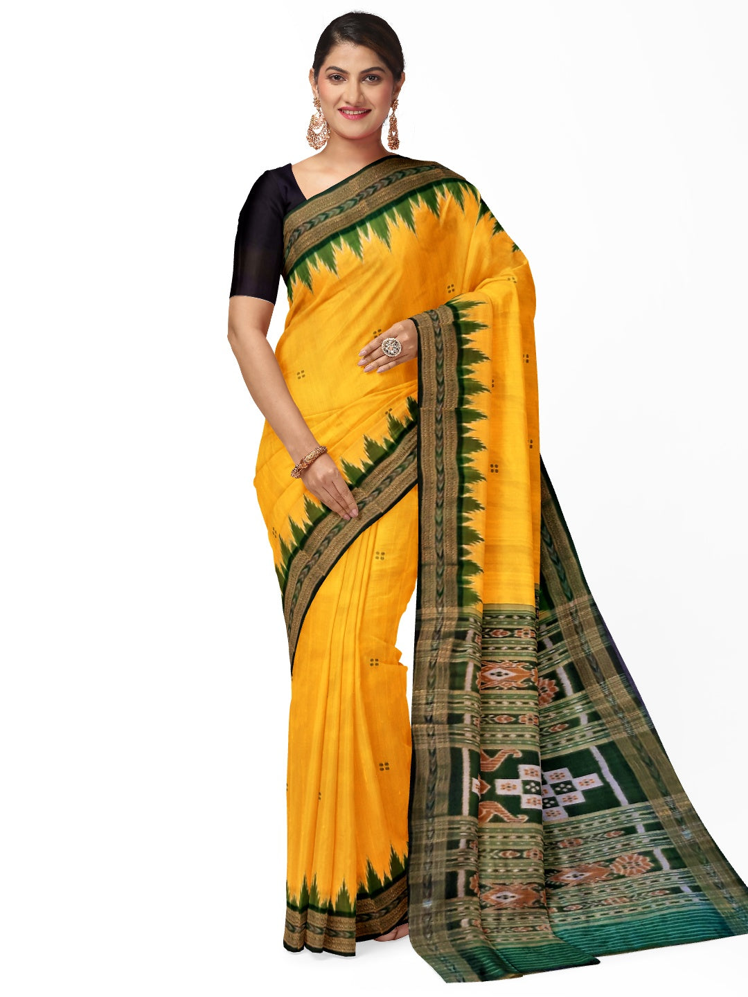 Yellow and Green Odisha Khandua Silk Saree