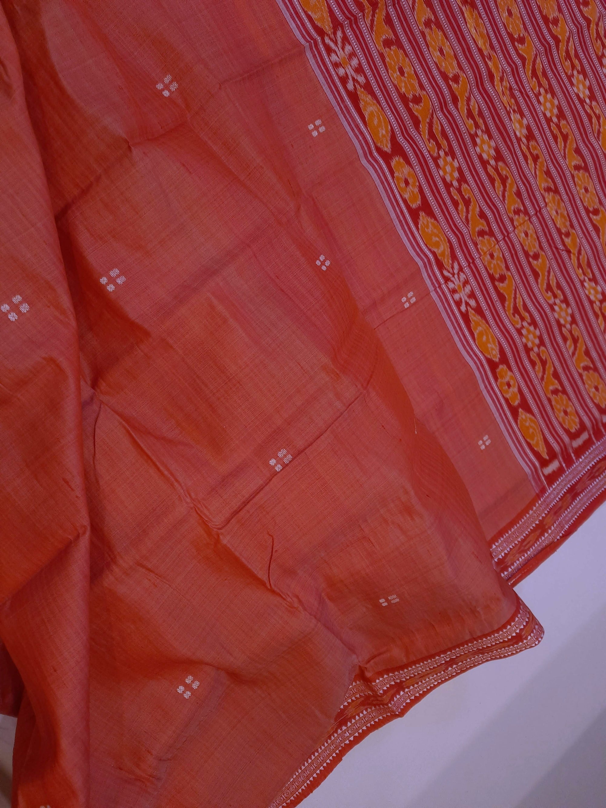 Pink with Red Patli pleats Tussar Silk Odisha Ikat Saree with cotton ikat blouse piece