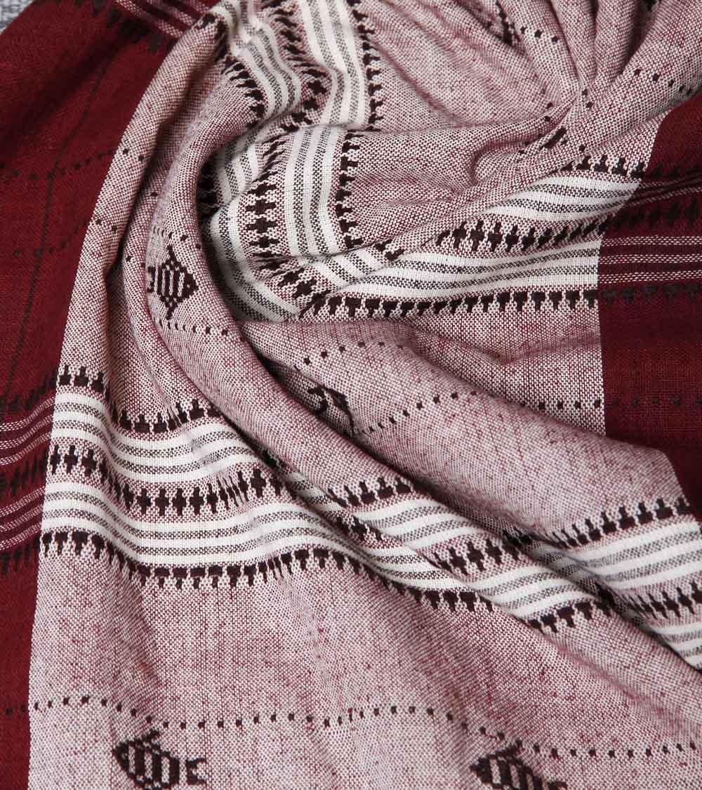 CraftsCollection.in - Off-White & Maroon Odisha Handloom Kotpad Stole