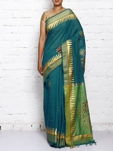 CraftsCollection.in - Chanderi Silk Saree with Hand Painted Pattachitra Art