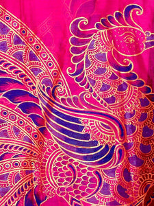 CraftsCollection.in - Purple Silk Dupatta with Hand Painted Kalamkari Art